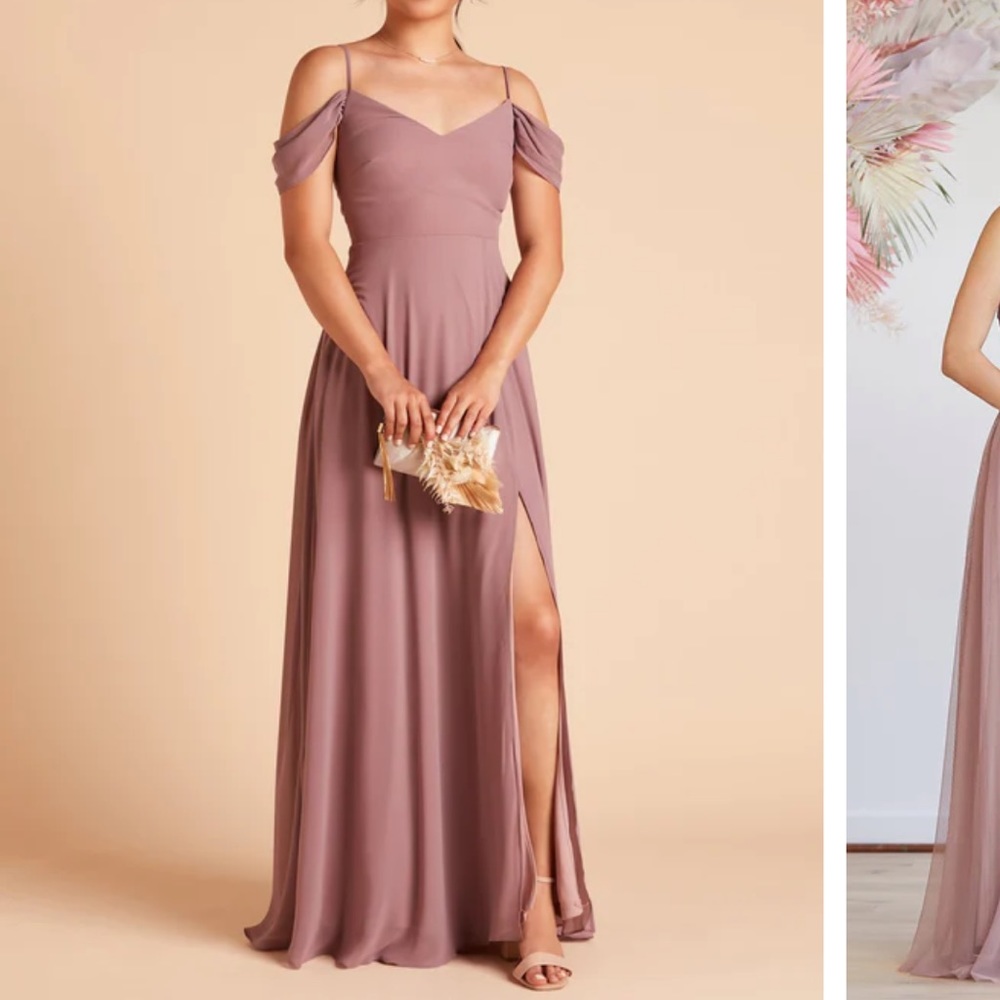 Birdy Grey Mauve Off-Shoulder Chiffon Wedding Dress